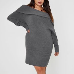 River Island Bardot Grey Sweater Dress Size 24